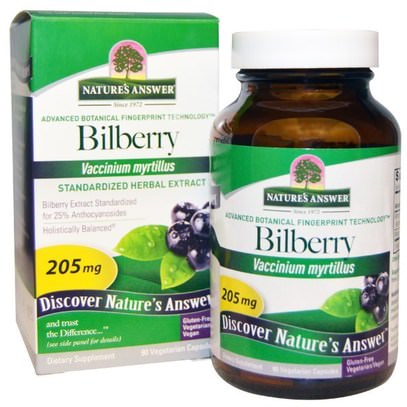 Natures Answer, Bilberry, Standardized Herbal Extract, 205 mg, 90 Vegetarian Capsules ,الصحة، العناية بالعيون، العناية بالعيون، التوت، الكدمات، الكدمات