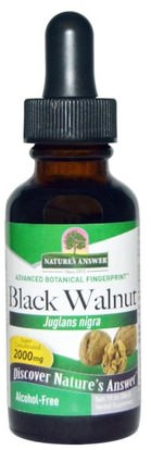 Natures Answer, Black Walnut, Alcohol-Free, 2000 mg, 1 fl oz (30 ml) ,الأعشاب، الجوز الأسود