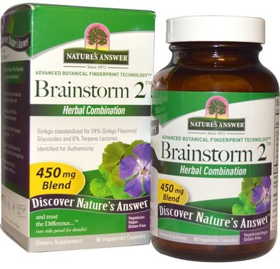 Natures Answer, Brainstorm 2, Herbal Combination, 450 mg, 90 Vegetarian Capsules ,والصحة، واضطراب نقص الانتباه، إضافة، أدهد، الدماغ