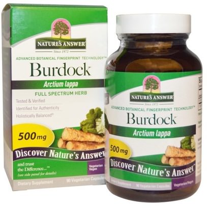 Natures Answer, Burdock, Full Spectrum Herb, 500 mg, 90 Vegetarian Capsules ,الأعشاب، الجذر الأرقطيون