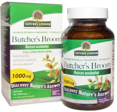 Natures Answer, Butchers Broom, Full Spectrum Herb, 1000 mg, 90 Vegetarian Capsules ,الأعشاب، الجزار، مكنسة