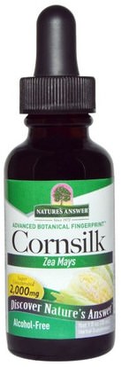 Natures Answer, Cornsilk, Alcohol-Free, 2,000 mg, 1 fl oz (30 ml) ,الأعشاب، حرير الذرة