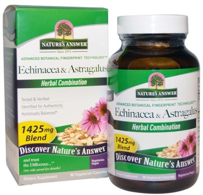 Natures Answer, Echinacea & Astragalus, 1425 mg, 90 Vegetarian Capsules ,والمكملات الغذائية، والمضادات الحيوية، إشنسا، والصحة، والانفلونزا الباردة والفيروسية، الكاحل