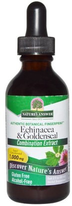 Natures Answer, Echinacea & Goldenseal, Alcohol-Free, 1,000 mg, 2 fl oz (60 ml) ,المكملات الغذائية، المضادات الحيوية، إشنسا و غولدنزيل