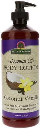 Natures Answer, Essential Oil, Body Lotion, Coconut Vanilla, 16 fl oz (474 ml) ,الصحة، الجلد، غسول الجسم