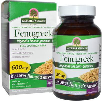 Natures Answer, Fenugreek, 600 mg, 90 Vegetarian Capsules ,الصحة، دعم السكر في الدم، الحلبة