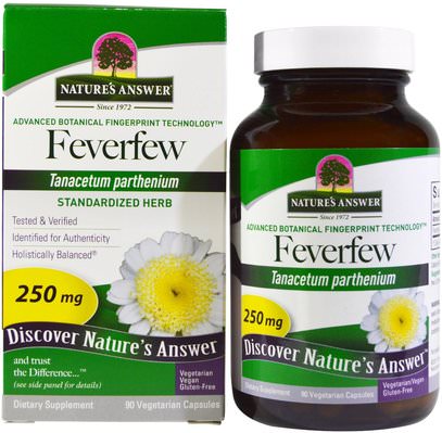 Natures Answer, Feverfew, Standardized Herb, 250 mg, 90 Vegetarian Capsules ,الأعشاب، حمى