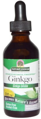 Natures Answer, Ginkgo, Alcohol-Free, 500 mg, 2 fl oz (60 ml) ,الأعشاب، الجنكة، بيلوبا