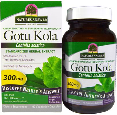 Natures Answer, Gotu Kola, Standardized Herbal Extract, 300 mg, 60 Vegetarian Capsules ,الصحة، المرأة، الدوالي الرعاية الوريد، غوتو كولا