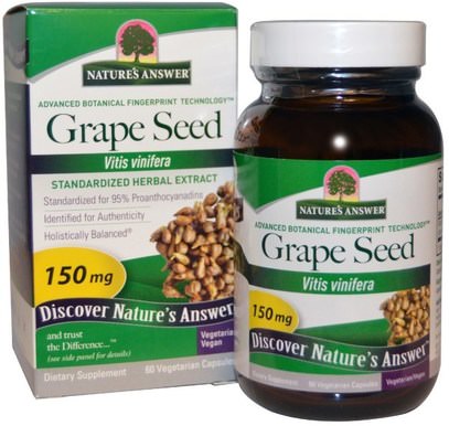 Natures Answer, Grape Seed, Standardized Herbal Extract, 150 mg, 60 Vegetarian Capsules ,المكملات الغذائية، مضادات الأكسدة، استخراج بذور العنب