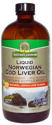 Natures Answer, Liquid Norwegian Cod Liver Oil, Natural Lemon-Lime Flavor, 16 fl oz (480 ml) ,المكملات الغذائية، إيفا أوميجا 3 6 9 (إيبا دا)، زيت السمك، زيت السمك السائل