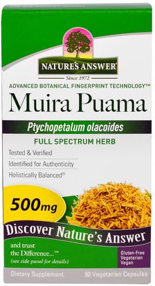Natures Answer, Muira Puama, Ptychopetalum Olacoides, 500 mg, 90 Vegetarian Capsules ,الصحة، الرجال، ميرا بواما مارابواما