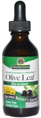 Natures Answer, Olive Leaf, Alcohol-Free, 1,500 mg, 2 fl oz (60 ml) ,الصحة، إنفلونزا البرد، &، فيروسي، ورقة للنبات الزيتون