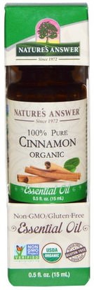Natures Answer, Organic Essential Oil, 100% Pure Cinnamon, 0.5 fl oz (15 ml) ,حمام، الجمال، الزيوت العطرية الزيوت، زيت القرفة