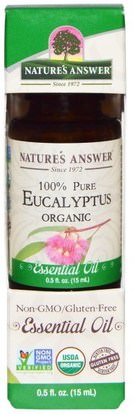 Natures Answer, Organic Essential Oil, 100% Pure Eucalyptus, 0.5 fl oz (15 ml) ,حمام، الجمال، الزيوت العطرية الزيوت، زيت الكافور