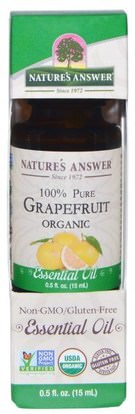 Natures Answer, Organic Essential Oil, 100% Pure Grapefruit, 0.5 fl oz (15 ml) ,حمام، الجمال، الزيوت العطرية الزيوت، زيت الجريب فروت