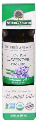 Natures Answer, Organic Essential Oil, 100% Pure Lavender, 0.5 fl oz (15 ml) ,حمام، الجمال، الزيوت العطرية الزيوت، زيت الخزامى