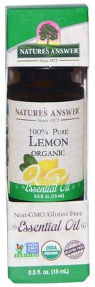 Natures Answer, Organic Essential Oil, 100% Pure Lemon, 0.5 fl oz (15 ml) ,حمام، الجمال، الروائح الزيوت الأساسية، زيت الليمون