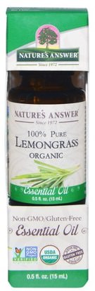 Natures Answer, Organic Essential Oil, 100% Pure Lemongrass, 0.5 fl oz (15 ml) ,حمام، الجمال، الزيوت العطرية الزيوت، زيت الليمون