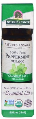 Natures Answer, Organic Essential Oil, 100% Pure Peppermint, 0.5 fl oz (15 ml) ,حمام، الجمال، الروائح الزيوت الأساسية، زيت النعناع