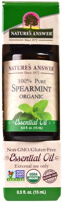Natures Answer, Organic Essential Oil, 100% Pure Spearmint, 0.5 fl oz (15 ml) ,حمام، الجمال، الروائح الزيوت العطرية، النفط النعناع