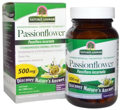 Natures Answer, Passionflower, 500 mg, 60 Vegetarian Capsules ,الأعشاب، زهرة العاطفة
