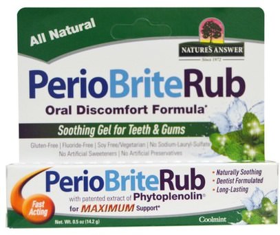 Natures Answer, PerioBriteRub, Soothing Gel for Teeth & Gums, Cool Mint, 0.5 oz (14.2 g) ,حمام، الجمال، عن طريق الفم، الأسنان، كير