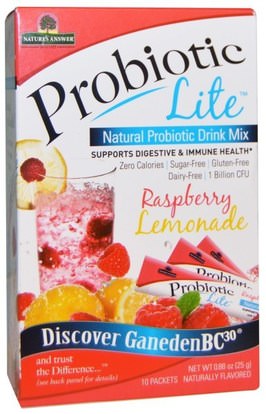 Natures Answer, Probiotic Lite, Raspberry Lemonade, 10 Packets 0.88 oz (25 g) ,المكملات الغذائية، البروبيوتيك