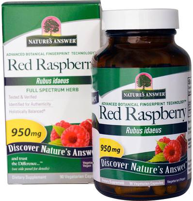 Natures Answer, Red Raspberry, Rubus Idaeus, 950 mg, 90 Vegetarian Capsules ,الأعشاب، الأحمر، إستهزاء