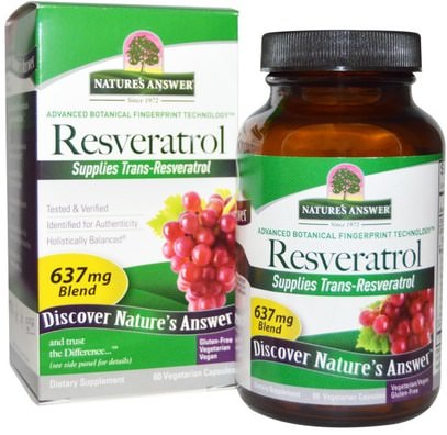 Natures Answer, Resveratrol, 637 mg, 60 Vegetarian Capsules ,المكملات الغذائية، ريسفيراترول