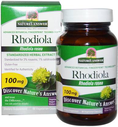 Natures Answer, Rhodiola Rosea, 100 mg, 60 Vegetarian Capsules ,الأعشاب، روديولا الوردية، أدابتوجين