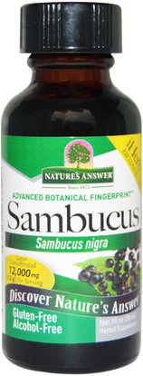 Natures Answer, Sambucus, Alcohol-Free, 12,000 mg, 1 fl oz (30 ml) ,الصحة، الإنفلونزا الباردة والفيروسية، إلديربيري (سامبوكوس)