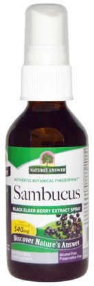 Natures Answer, Sambucus, Black Elder Berry Extract Spray, Alcohol-Free, 2 fl oz (60 ml) ,الصحة، الإنفلونزا الباردة والفيروسية، إلديربيري (سامبوكوس)