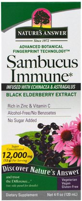 Natures Answer, Sambucus Immune, Infused with Echinacea & Astragalus, 12,000 mg, 4 fl oz (120 ml) ,الصحة، الإنفلونزا الباردة والفيروسية، إلديربيري (سامبوكوس)
