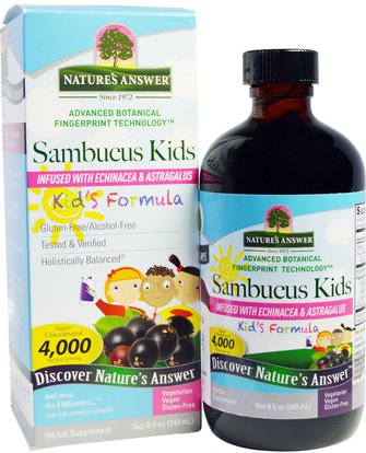 Natures Answer, Sambucus Kids Formula, 4,000 mg, 8 fl oz (240 ml)) ,صحة الأطفال، العلاجات العشبية للأطفال