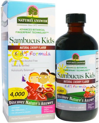 Natures Answer, Sambucus Kids Formula, Natural Cherry Flavor, 4,000 mg, 8 fl oz (240 ml) ,صحة الأطفال، العلاجات العشبية للأطفال
