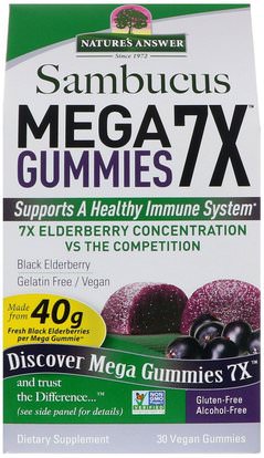 Natures Answer, Sambucus Mega Gummies 7X, Black Elderberry, 30 Vegan Gummies ,الصحة، الإنفلونزا الباردة والفيروسية، إلديربيري (سامبوكوس)