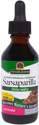 Natures Answer, Sarsaparilla, Low Organic Alcohol, 2000 mg, 2 fl oz (60 ml) ,الأعشاب، سارساباريلا استخراج سميلاكس