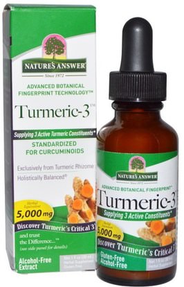 Natures Answer, Turmeric-3, Alcohol-Free, 5,000 mg, 1 fl oz (30 ml) ,المكملات الغذائية، مضادات الأكسدة، الكركمين، الكركم