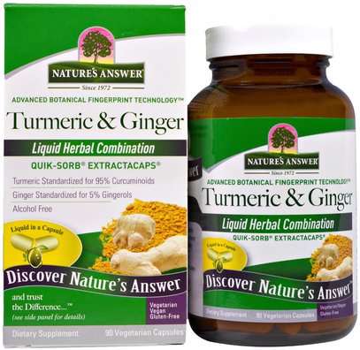 Natures Answer, Turmeric & Ginger, 90 Vegetarian Capsules ,المكملات الغذائية، مضادات الأكسدة، الكركمين، الكركم