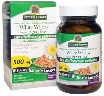 Natures Answer, White Willow with Feverfew, 500 mg, 60 Vegetarian Capsules ,الصحة، الصداع