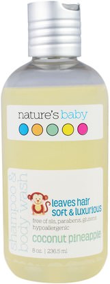 Natures Baby Organics, Shampoo & Body Wash, Coconut Pineapple, 8 oz (236.5 ml) ,حمام، الجمال، هلام الاستحمام، الاطفال غسل الجسم، هلام الاستحمام الاطفال