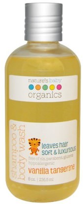 Natures Baby Organics, Shampoo & Body Wash, Vanilla Tangerine, 8 oz (236.5 ml) ,حمام، جمال، شامبو، أطفال شامبو، هلام الاستحمام، الاطفال غسل الجسم، استحمام الطفل هلام