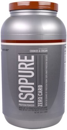 Natures Best, IsoPure, Protein Powder, Zero Carb, Cookies & Cream, 3 lbs (1.36 kg) ,Herb-sa