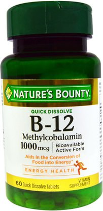 Natures Bounty, B-12, 1000 mcg, 60 Quick Dissolve Tablets ,الفيتامينات، وفيتامين ب، وفيتامين ب 12، وفيتامين ب 12 - ميثيلكوبالامين