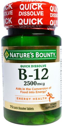 Natures Bounty, B-12, 2500 mcg, 75 Quick Dissolve Tablets ,الفيتامينات، فيتامين ب، فيتامين ب 12