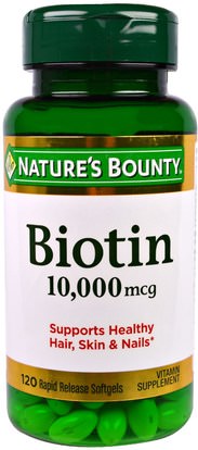 Natures Bounty, Biotin, 10,000 mcg, 120 Rapid Release Softgels ,الفيتامينات، فيتامين ب، البيوتين