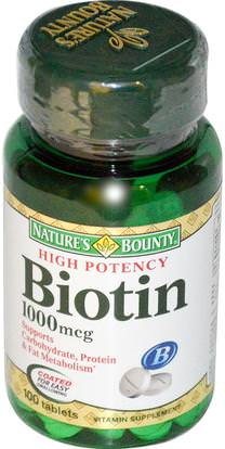 Natures Bounty, Biotin, 1000 mcg, 100 Coated Tablets ,الفيتامينات، فيتامين ب، البيوتين