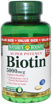 Natures Bounty, Biotin, 5000 mcg, 150 Rapid Release Softgels ,الفيتامينات، فيتامين ب، البيوتين