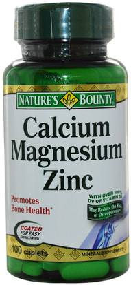 Natures Bounty, Calcium Magnesium Zinc, 100 Coated Caplets ,المكملات الغذائية، والمعادن، والكالسيوم